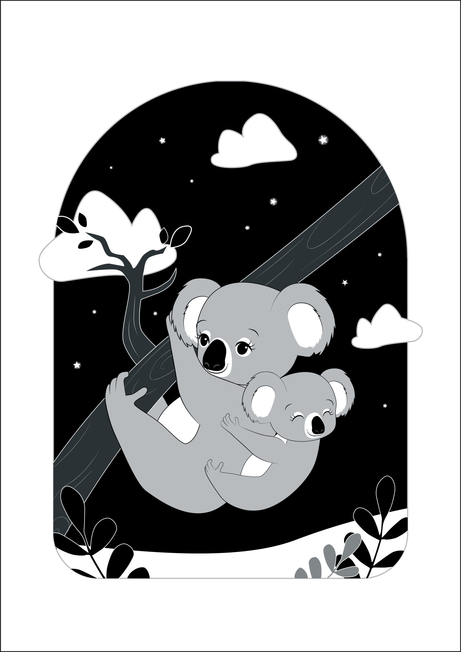 Young Wonderer Black &#038; White Koala Art Print