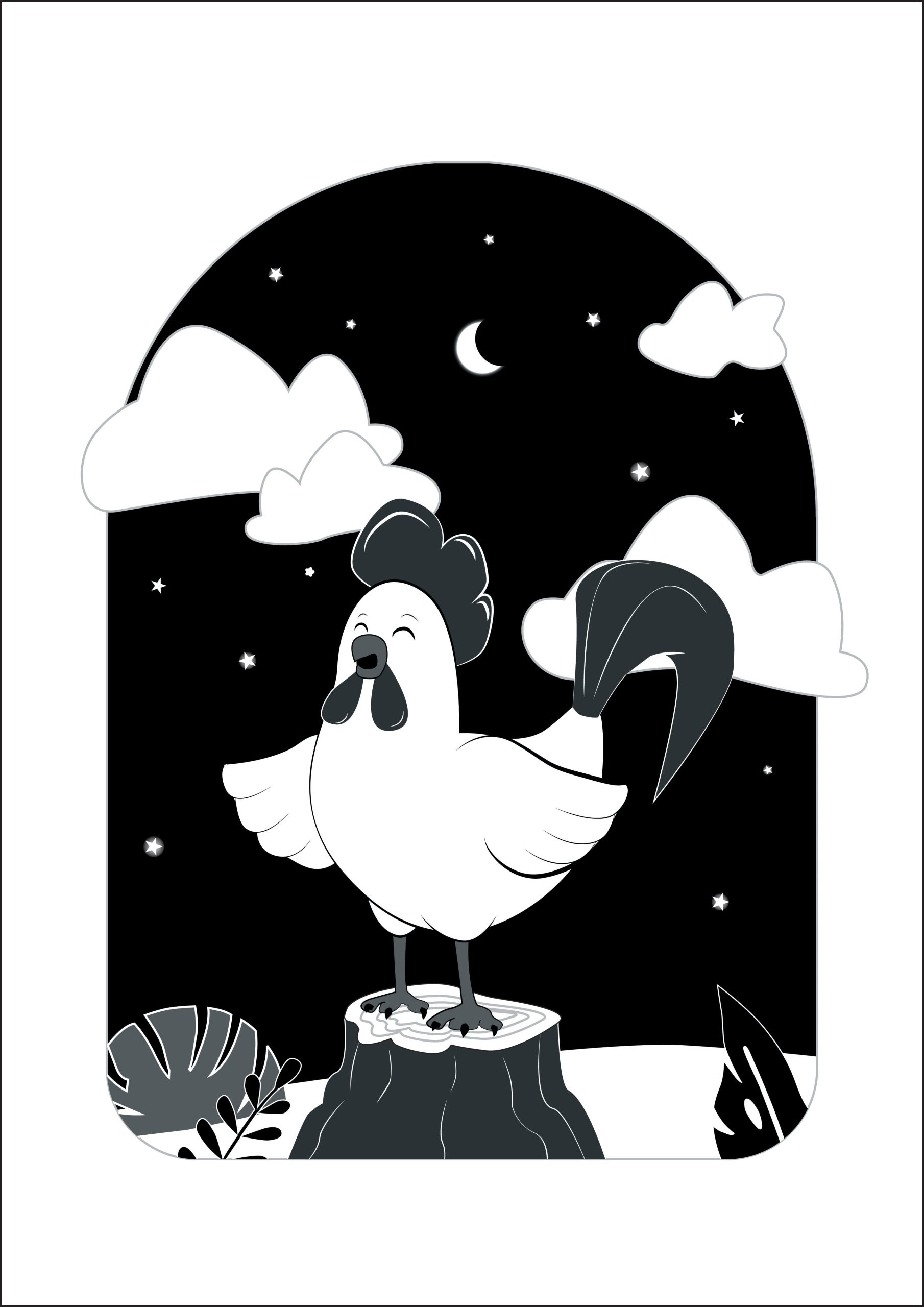 Young Wonderer Black &#038; White Rooster Art Print