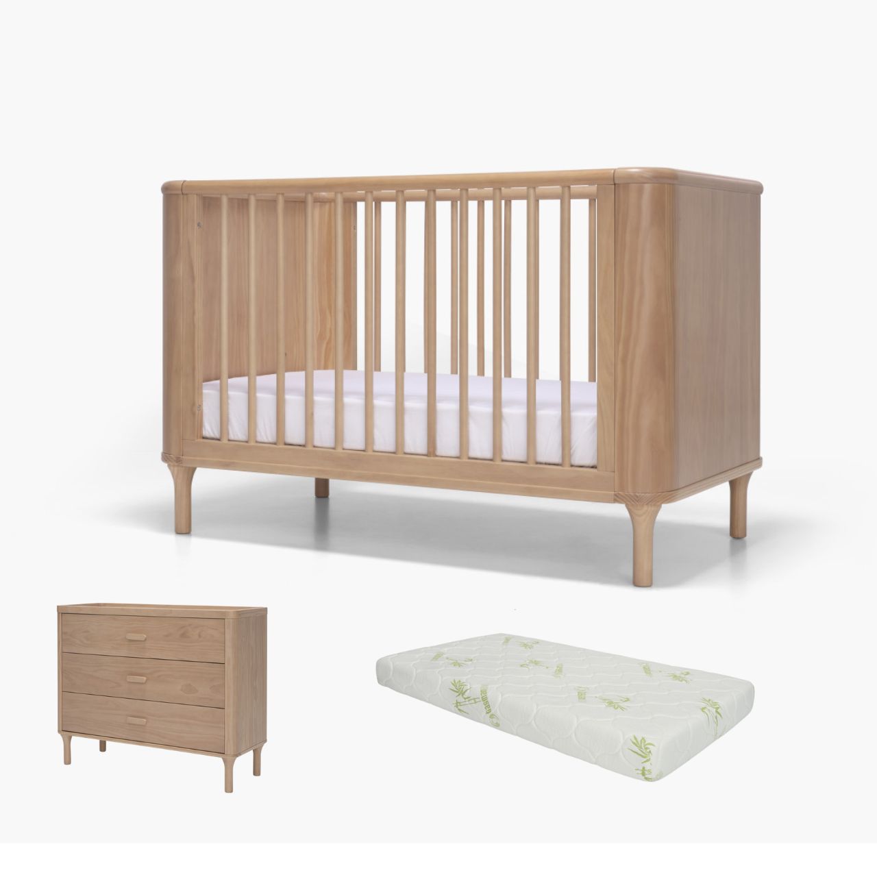 Tasman Eco Willow Standard Nursery Package Cot &amp; 3-drawer Chest &amp; Orthopaedic Mattress &amp; Manchester Pack &#8211; Due August 2025