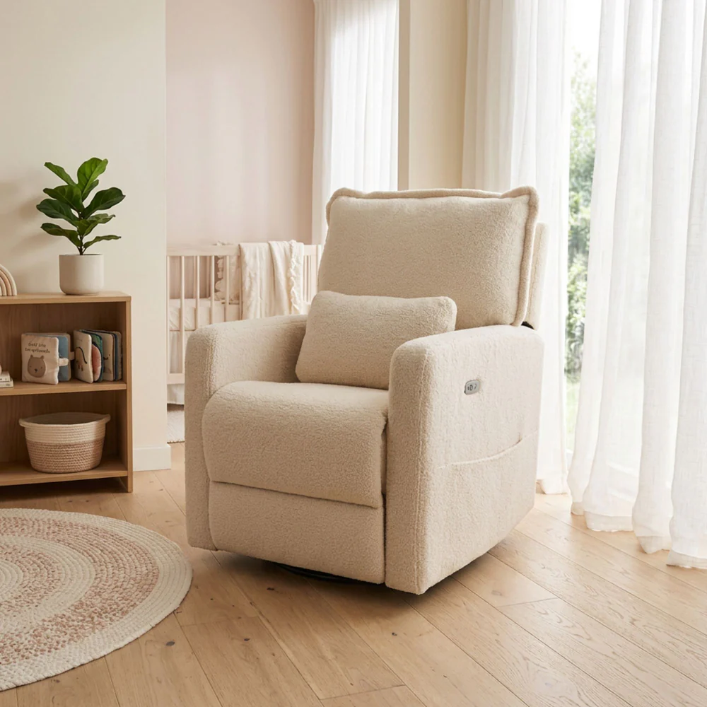 Babystudio Premium Electric Recliner Glider Teddy Creme Plush (PRE ORDER FOR END JULY DELIVERY)